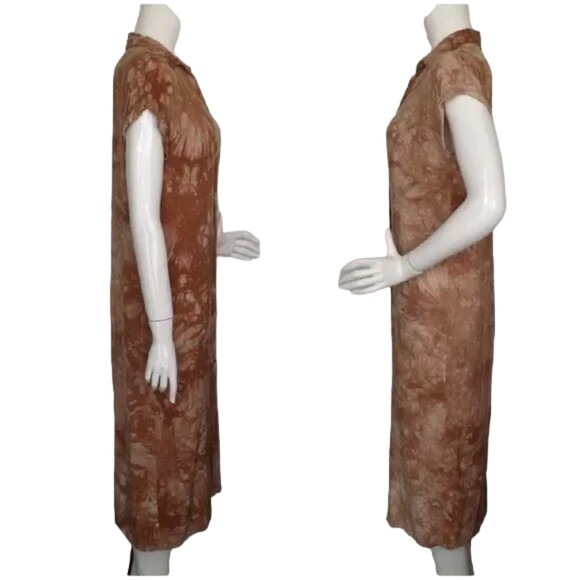 LULUS Shirt Dress, XS, Rust Brown Tie-dye, Short sleeve, button front, Rayon - Picture 5 of 14